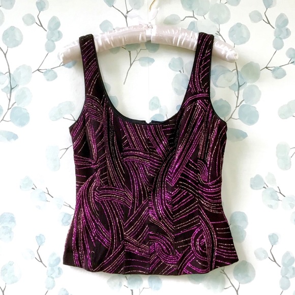Cache Tops - Caché Black & Metallic Pink Cami Tank Top